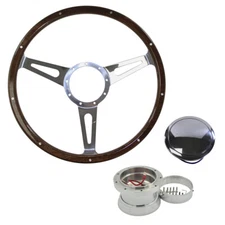 CJ Classics Steering Wheel Kit Woodgrain 15" 9-Bolt 3-Spoke Slotted Mustang 1...