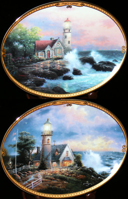 2 neue Teller: Thomas Kinkades Szenen der Gelassenheit; Hope's + Lighthouse Cottage