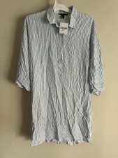 Forever 21 Shirt Dress Collar Long Sleeves White Blue Striped Size L F21