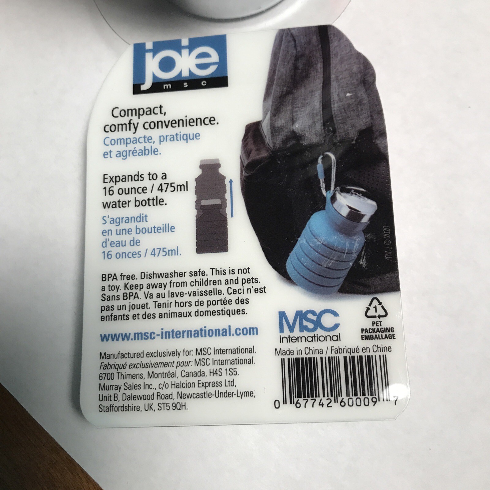 Joie Collapsible Water Bottle On The Go Silicone 16oz Reusable Gray