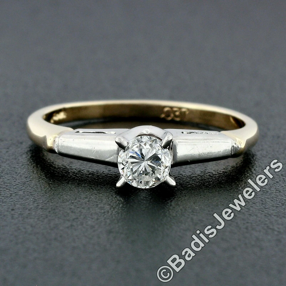 Vintage 14k Gold Old Transitional Diamond Solitaire Engagement or Promise Ring - Image 2 of 4
