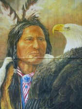 NATIVE AMERICAN THE LONE EAGLE LARGE DIGITAL COTTON FABRIC PANEL