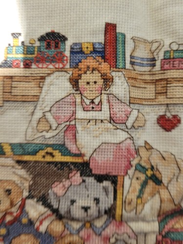 Cross stitched Completed I ❤️ Bears Sampler Rocking horse Angel 18x16 inches - Picture 6 of 7