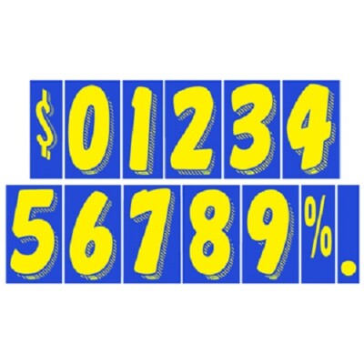 EZ 7 1/2'' yellow blue Vinyl Windshield Numbers Digits Car Lot Pricing Stickers