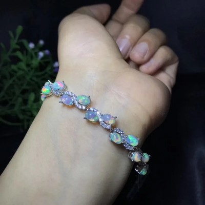 Women's Fire Opal Wave Bracelet, Natural Fire Opal Tennis Bracelet Platinum
