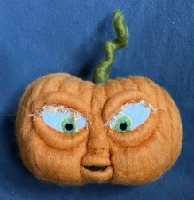#240B Needle Felting Halloween FUNNY FACE Pumpkin 9" x 7"