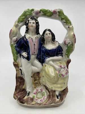 Antique Staffordshire Flatback Flat Back 7  Figure Couple Man & Woman