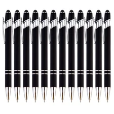 12Pcs Ballpoint Pen with Stylus Silicone Tip,Soft Touch Click Metal Pen,Stylus