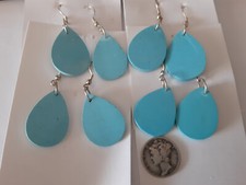4 Pair Turquoise Teardrop Shape Slab Block Earrings 4 PAIR ONE MONEY
