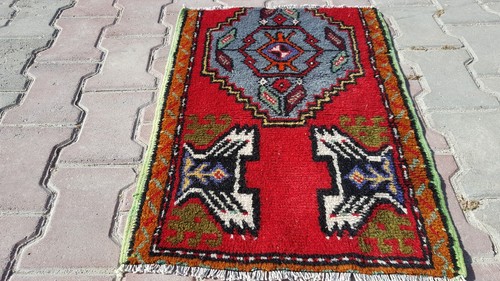 Vintage 1950-1960s Natural Dyed Wool Pile, Tribal Rug 1’8”x 2’4”