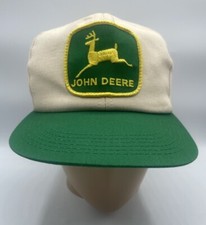 Vtg John Deere Hat K-Products Green/Beige Trucker Snapback Cap Made in USA HTF