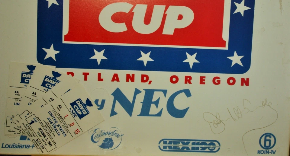 Póster de tenis Davis Cup 1981 Portland or, entradas, firmado MacEnroe 18x24 enmarcado Foto 4 de 4