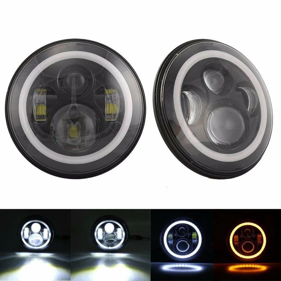 2x Faros LED redondos de 7"" anillo halo haz alto/bajo para camioneta Chevrolet C10 C20 G30 Foto 4 de 4