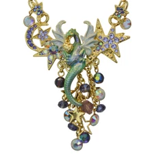 Kirks Folly DRACO  DRAGON  HEART FANTASY BEADED NECKLACE goldtone
