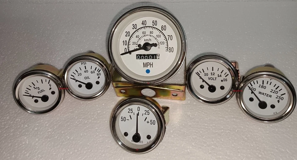 Kit de medidores Willys MB 85 mm velocímetro temperatura aceite PSI combustible voltaje + AMP Foto 3 de 3