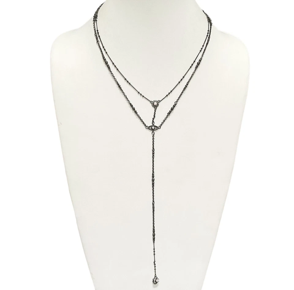Kendra Scott Opalite Y Necklace Coby Rhinestone Gunmetal October Birthstone