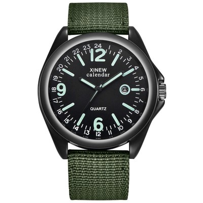 Men's Sports Quartz Watch with Calendar and 24-Hour Indication, Textile Strap