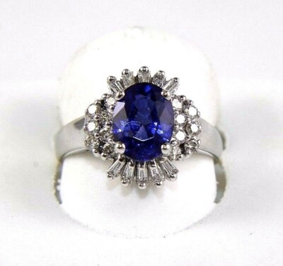 Natural Oval Blue Sapphire & Diamond Halo Solitaire Ring 14k White Gold 3.15Ct