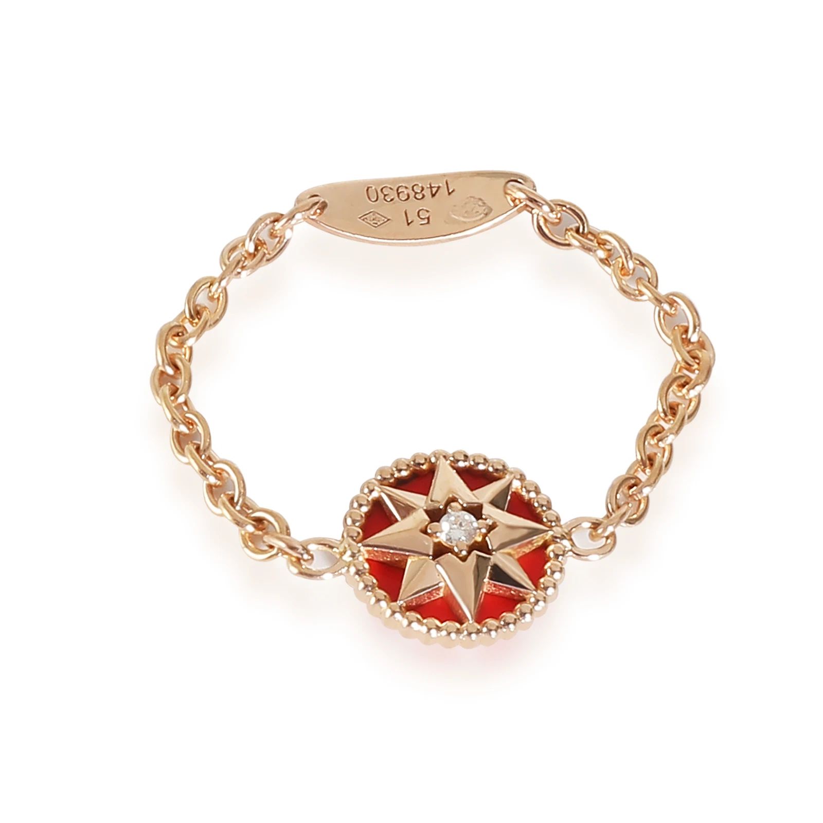 Bague chaîne Dior Rose Des Vents avec laque rouge et diamant en or rose 18 carats