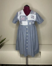 Vtg Bechamel Dress Women's PM Embroidered Floral Denim Grandma Core