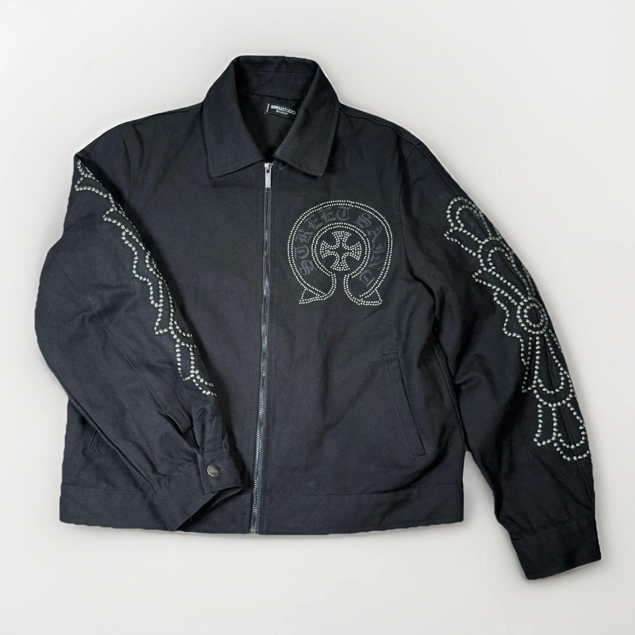 Roku Studio Street Saint Studded Canvas Jacket Size Small Black image 2