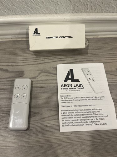 Aeon Labs DSA03202W-ZWUS Speaker Dock Remote Control White Z-Wave 4-Button