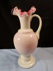 Large 11 1/2" Fenton Milk Glass Peach Crest Pink Interior Pitcher Vase