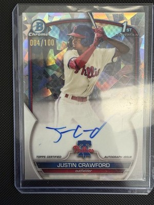 2023 Bowman 1st JUSTIN CRAWFORD Chrome Atomic Refractor Auto /100 #CPA-JC