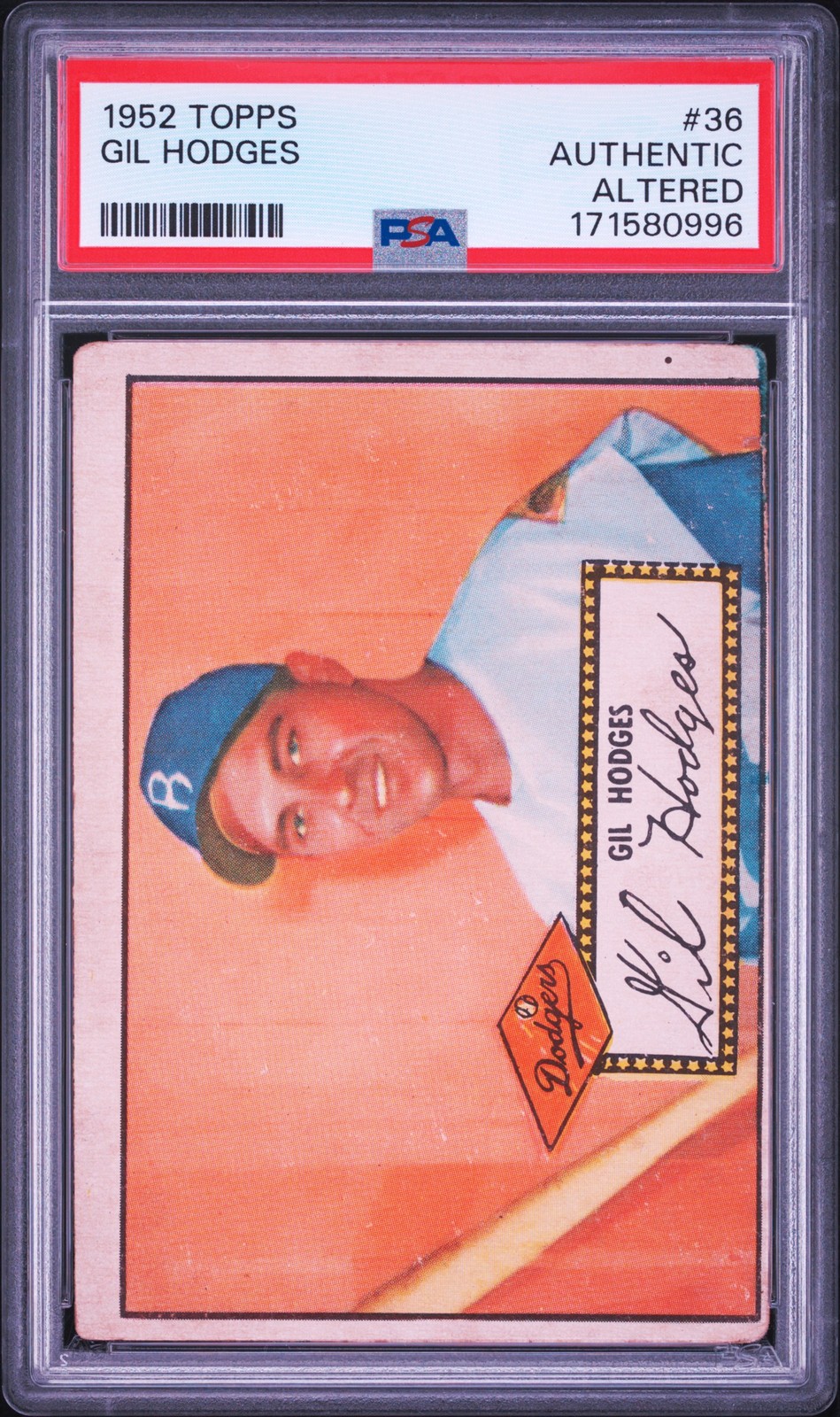 1952 TOPPS #36 GIL HODGES PSA AUTHENTIC ALTERED view 1