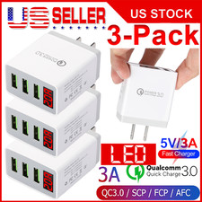 3-Pack 3 Port QC3.0 USB Hub Wall Charger Power Adapter LED Display US Plug 5V/3A
