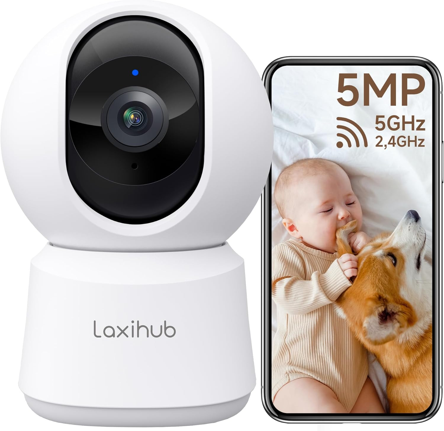 Telecamera WiFi Interno 3K 5MP 5GHz | Sorveglianza Casa PTZ 355°