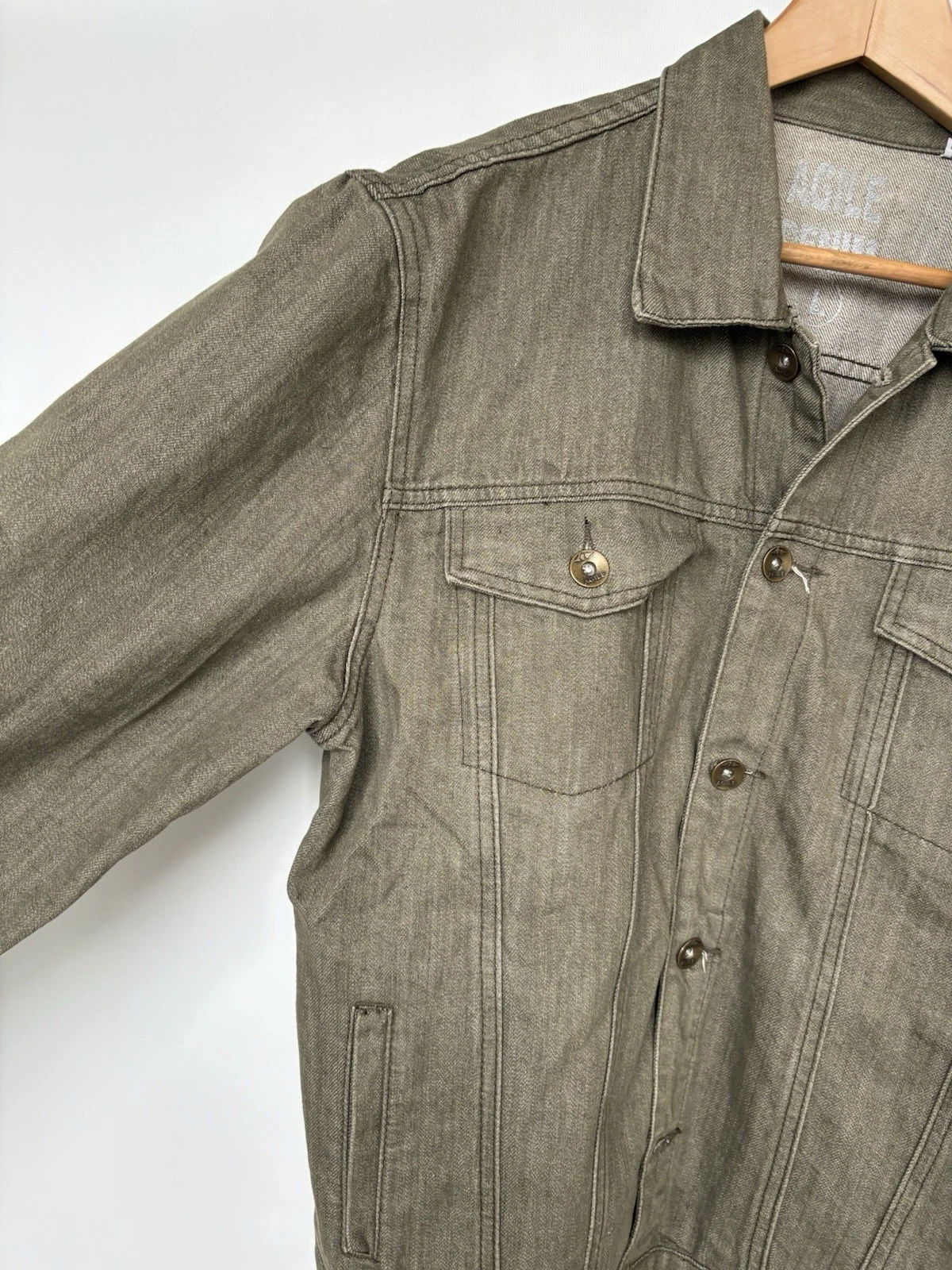 Agile Men's XL Maroon Denim Jacket Casual Button-Up Green image 6