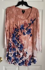 JM COLLECTION WOMENS TOP CREW NECK 3/4 SLEEVE FLORAL PRINT PULLONSIZE 0X, 1X, 2X