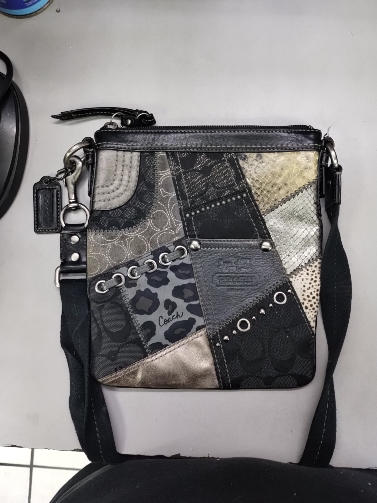Coach Patchwork Signature Black Gray Leather Canv… - image 1