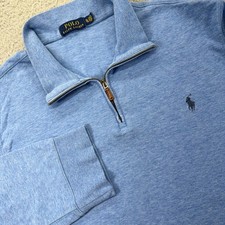 Polo Ralph Lauren Sweater Mens XL Light Blue Heather Quarter Zip Pullover Pony