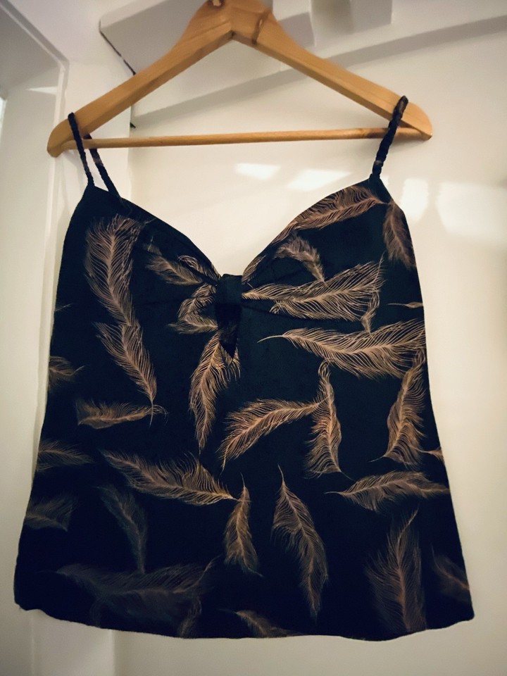 Zimmermann Womens Size 2 Black/Rust Feather Spaghetti Strap Cami Tank