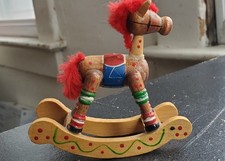 Vintage Rocking Horse Christmas Ornament with Red Mane and Tail, Painted