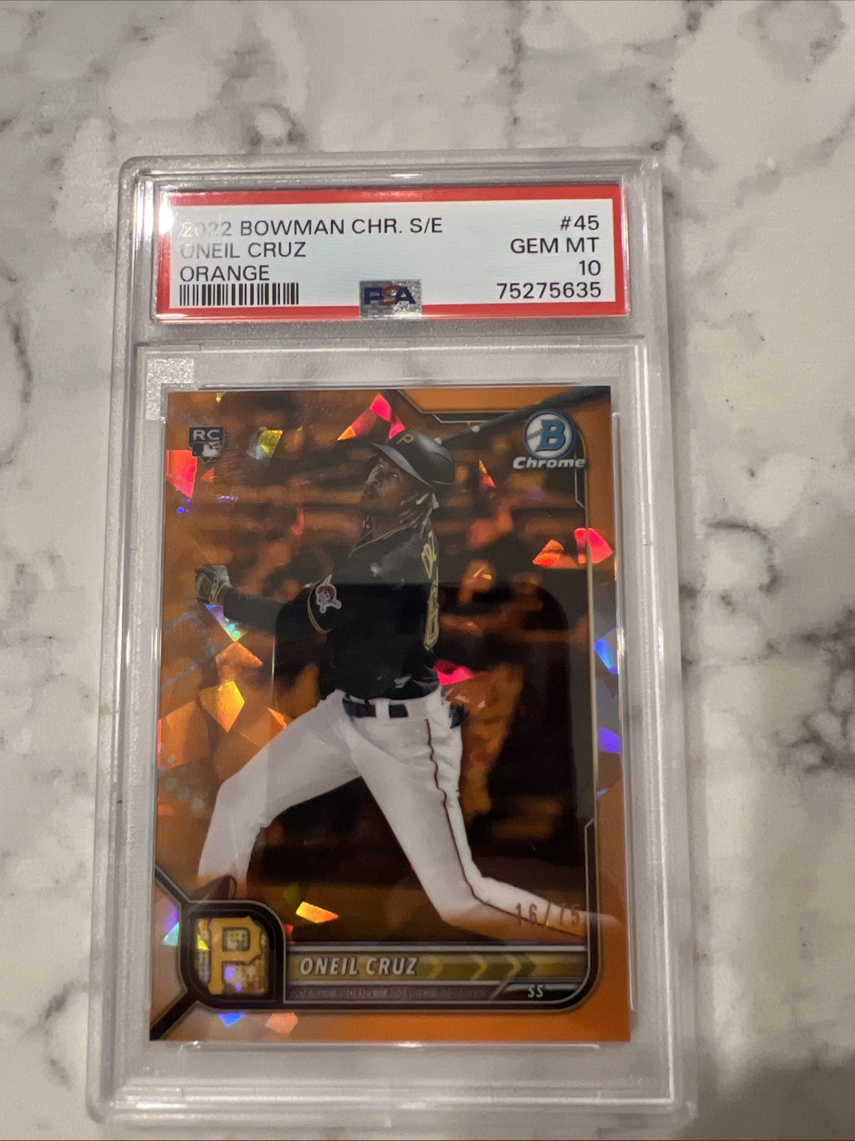 2022 Bowman Chrome Sapphire Edition Oneil Cruz #45 Orange /75 (RC) PSA 10