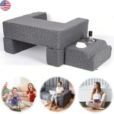 Extra Large Adjustable Reading & Gaming Pillow with Coaster for Comfort（Grey）