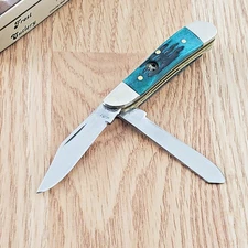 Frost Cutlery Trapper Pocket Knife Stainless Steel Blades Jigged Bone Handle