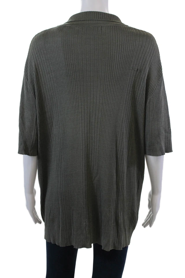 Camiseta polo Donna Karan New York para mujer de seda manga corta con botones verde talla L Foto 3 de 4