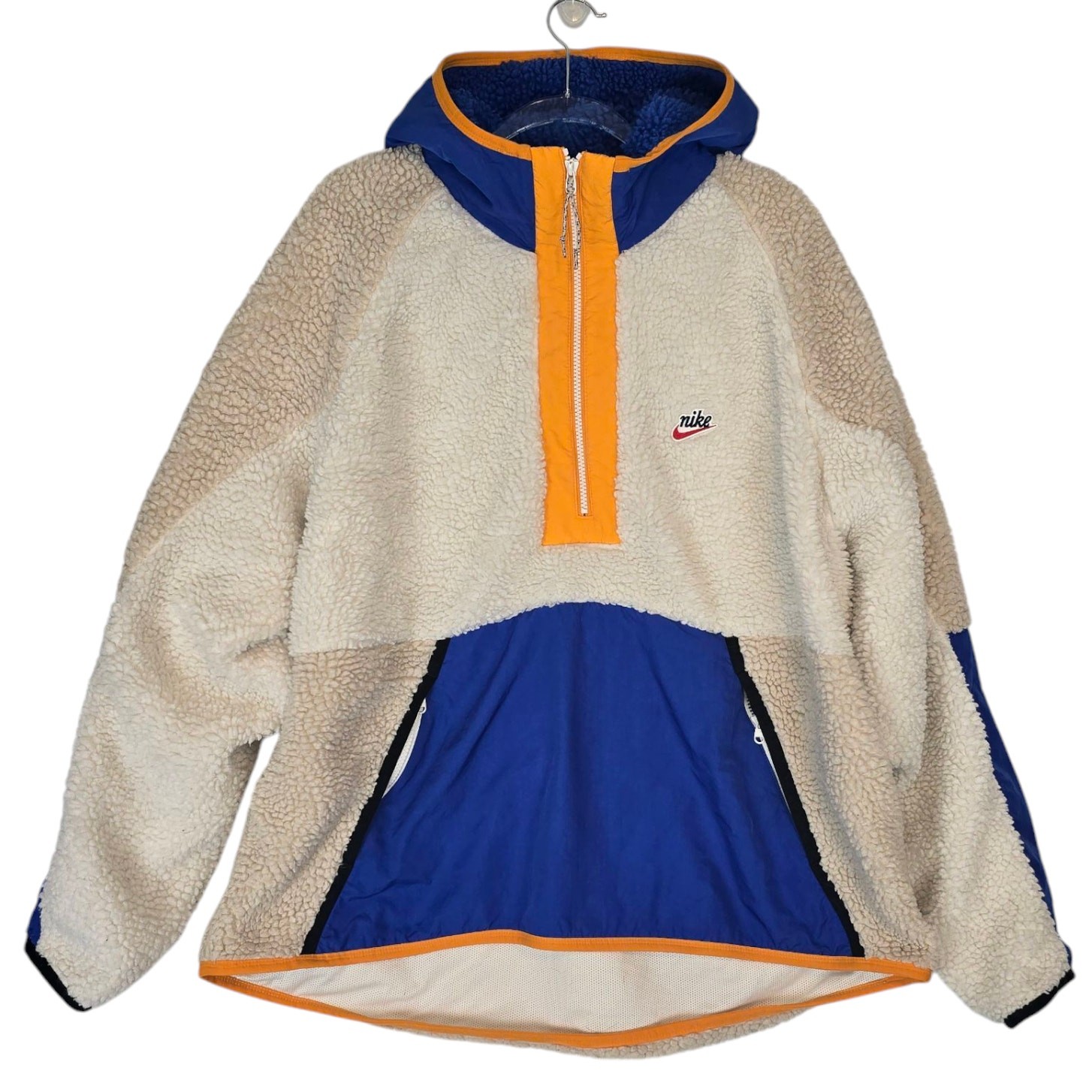 SACAI X NIKE Nike Felpa con Cappuccio Pullover Mezza Zip Pile e Nylon Color Block Fodera Maglia Vintage XXL