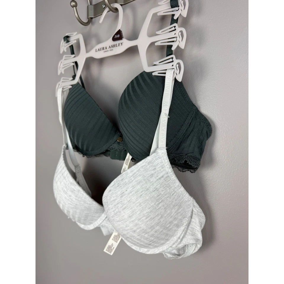 Paquete de 2 sujetadores de cobertura completa Laura Ashley 36B acanalados gris verde ribete de encaje nuevo sin etiquetas Foto 4 de 4