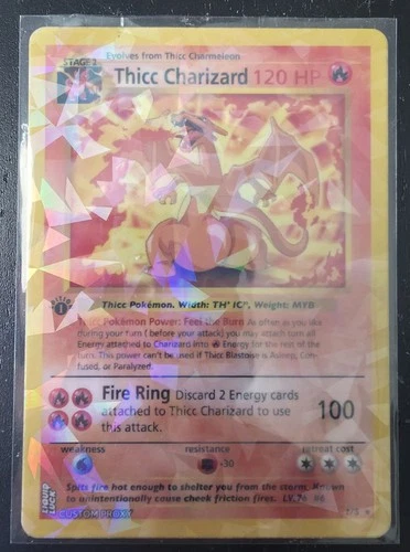 POKEMON THICC CHARIZARD (CUSTOM CARD) HOLO RARE MINT CONDITION FUNNY HOLO 1st ED