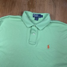 Polo Ralph Lauren Short Sleeve Soft Cotton Polo Shirt Mens L Green Orange Pony