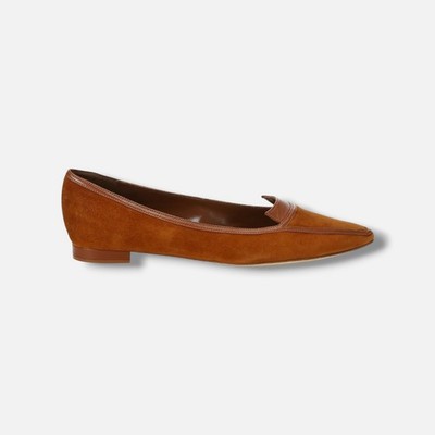 MANOLO BLAHNIK Women's Brown Hoggy Point-toe Skimmer Flats Shoes SizeEU:42 US:12