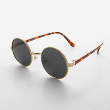 Gold Round Hippie Retro Vintage Sunglass Gray Lens - Rounder