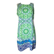 London Times Dress Womens Size 12 Green Geometric Sleeveless Pencil Zip Back
