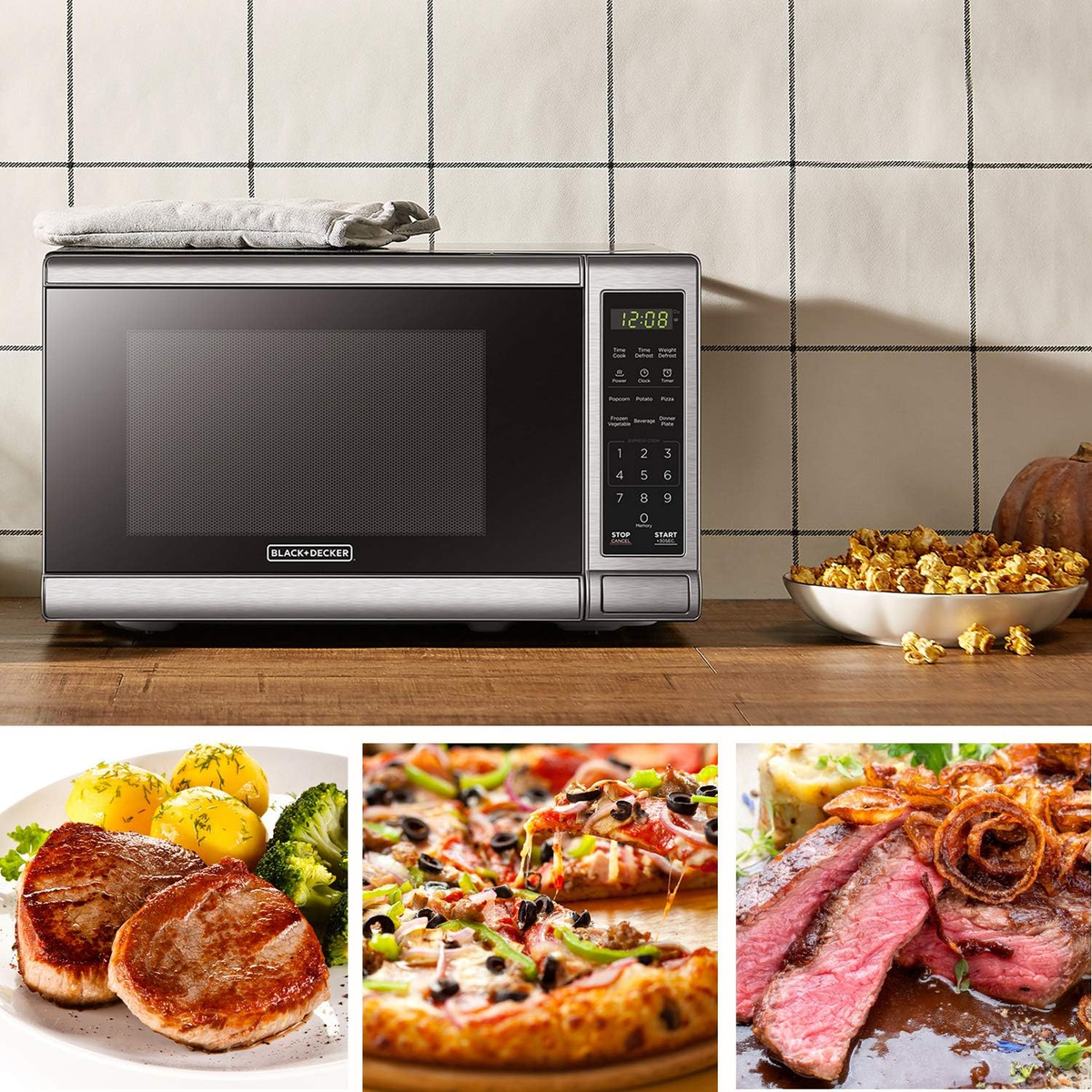 BLACK+DECKER EM720CB7 Digital Microwave Oven with Turntable for