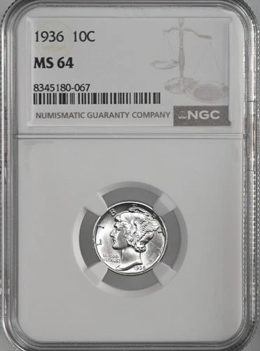 1936-P  10C  MERCURY SILVER DIME  "PHILADELPHIA MINT"  NGC MS64 #8345180-067